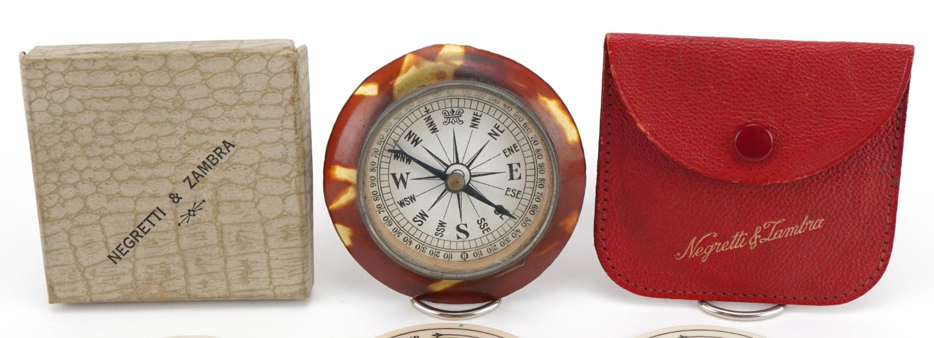 Three Negretti & Zambra pocket weather forecasters and a desk compass with faux tortoiseshell mount, - Image 2 of 4