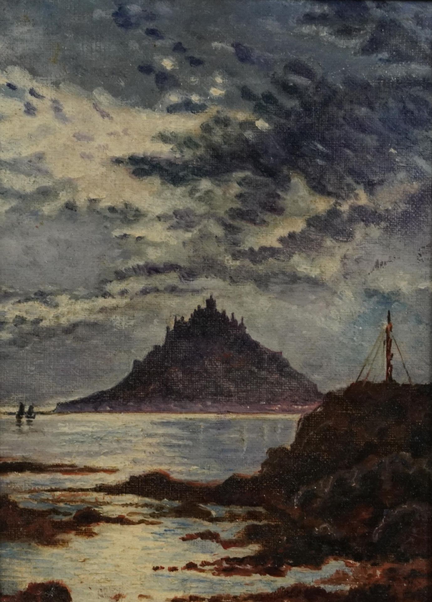 Cornish coastal scene, early 20th century oil on canvas, inscribed verso Painted by Nellie Cooper