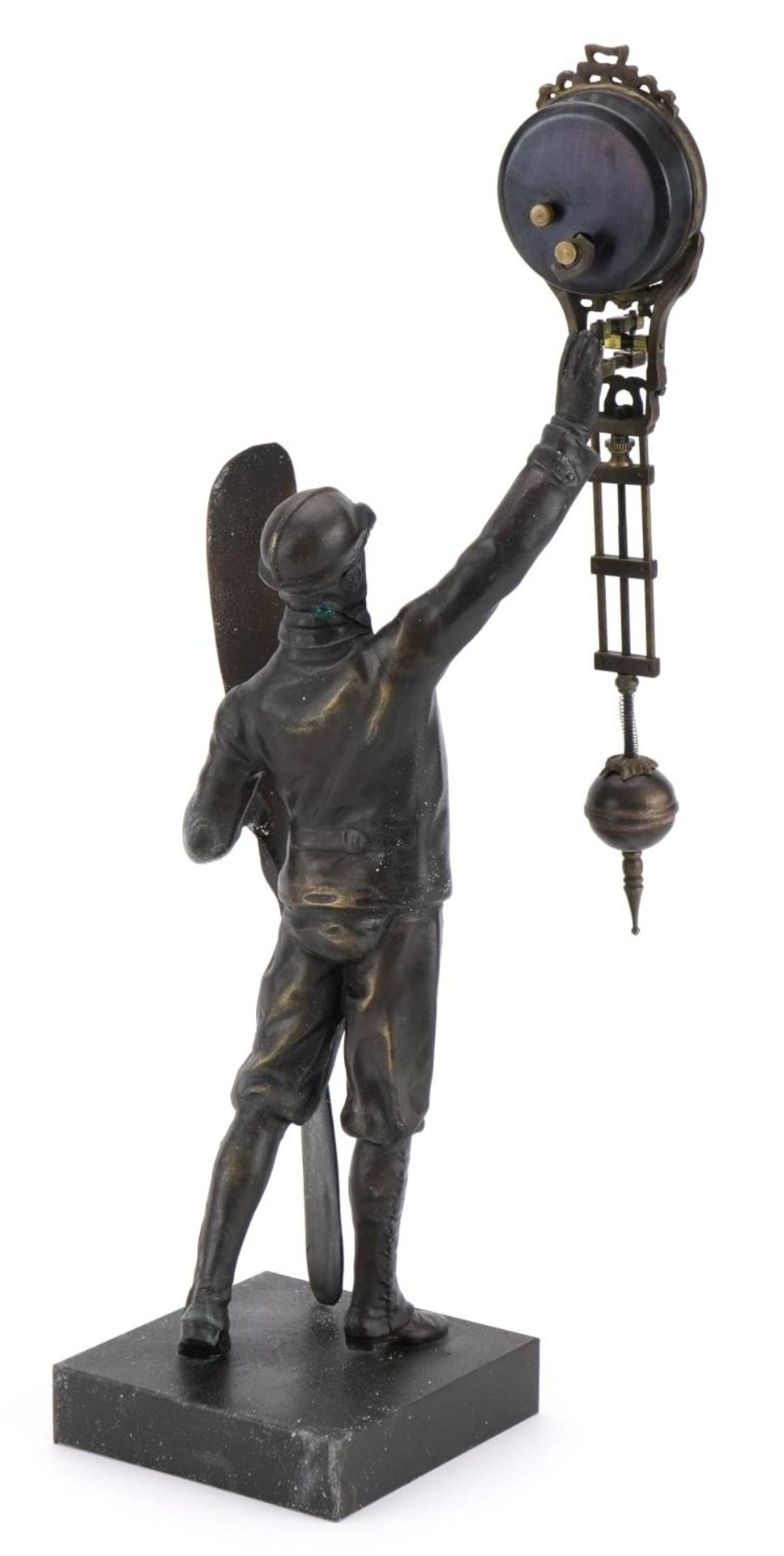 Patinated bronze military interest mystery clock in the form of a pilot, 38cm high - Image 2 of 3