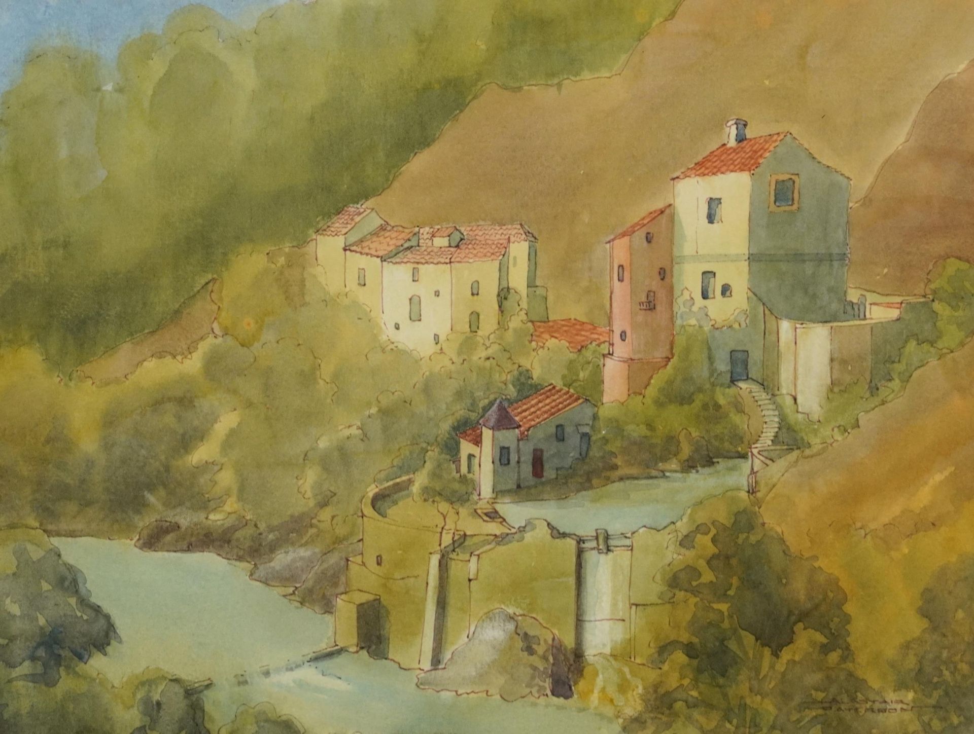 Alistair Paterson - Hill Village and French Mountain, pair of ink and watercolours, each with labels - Bild 2 aus 11