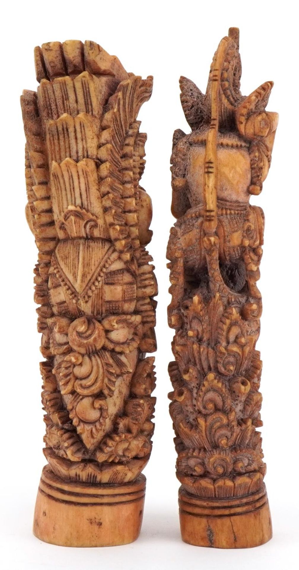 Two Burmese carved bone mythical figures, one with a serpent, the largest 16cm high - Bild 2 aus 3