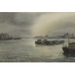 Ashton Cannell - Winter Light, watercolour, The Wapping Group of Artists label verso, mounted,