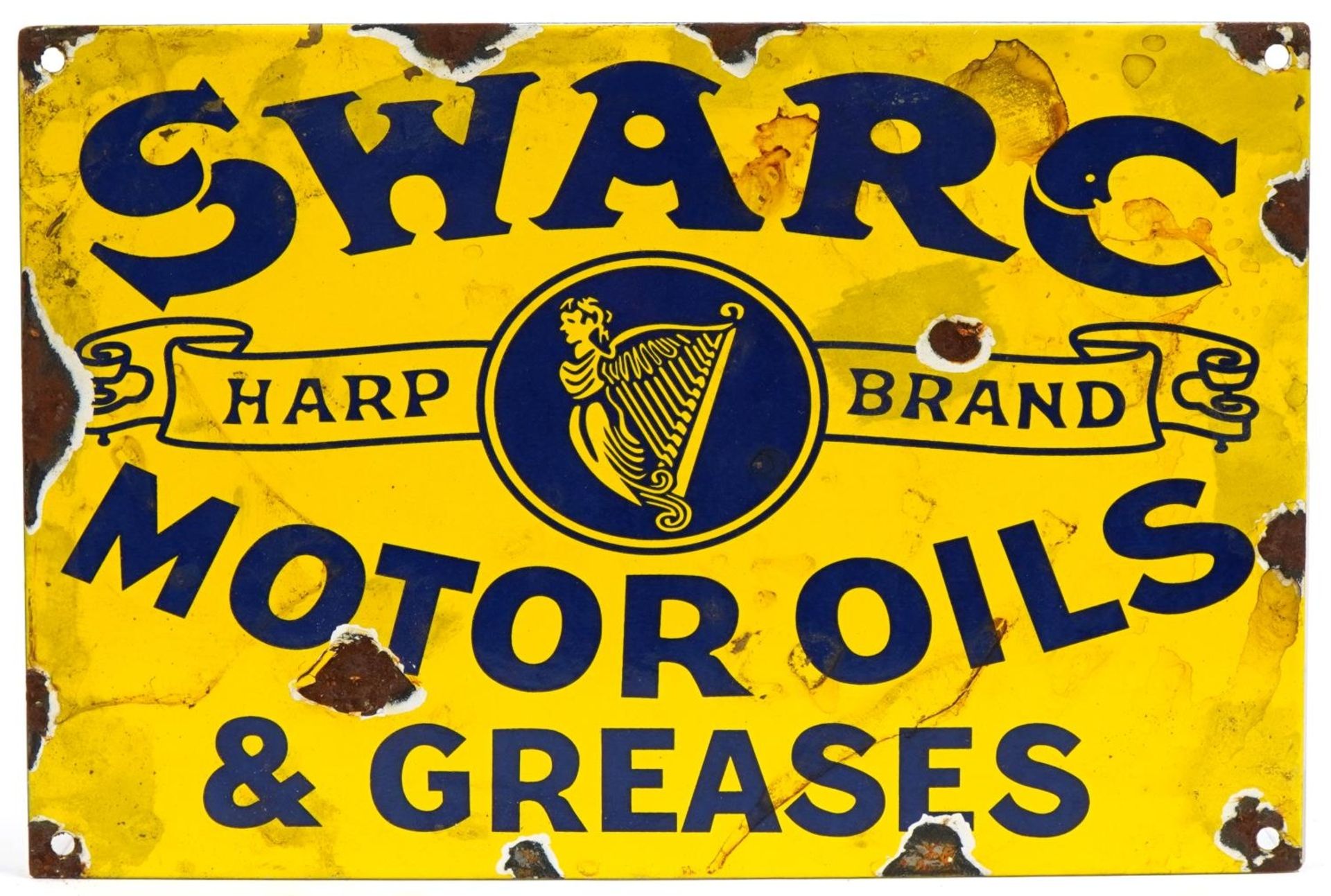 Enamel Swarc Motor Oil & Greases rectangular advertising sign, 30cm x 20cm