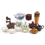 Chinese and Japanese ceramics and sundry items including Yixing terracotta teapots and a cloisonne