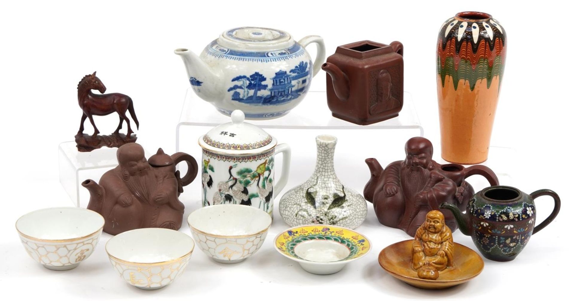Chinese and Japanese ceramics and sundry items including Yixing terracotta teapots and a cloisonne
