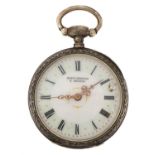 Hewet Chartier white metal open face pocket watch with enamelled dial, the case marked Argent Fin,