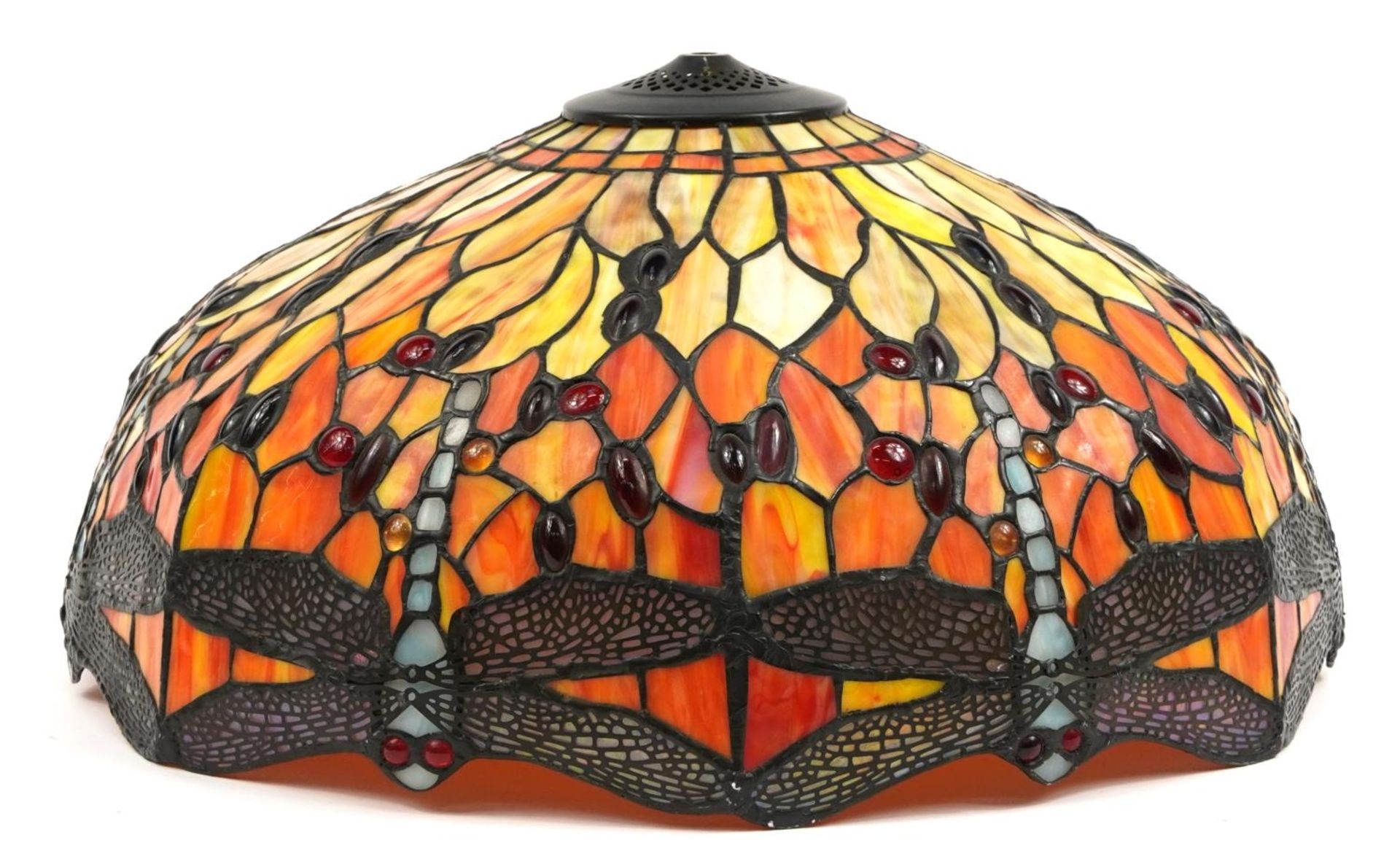 Large Tiffany design leaded glass lampshade decorated with dragonflies, 55cm in diameter - Image 2 of 3