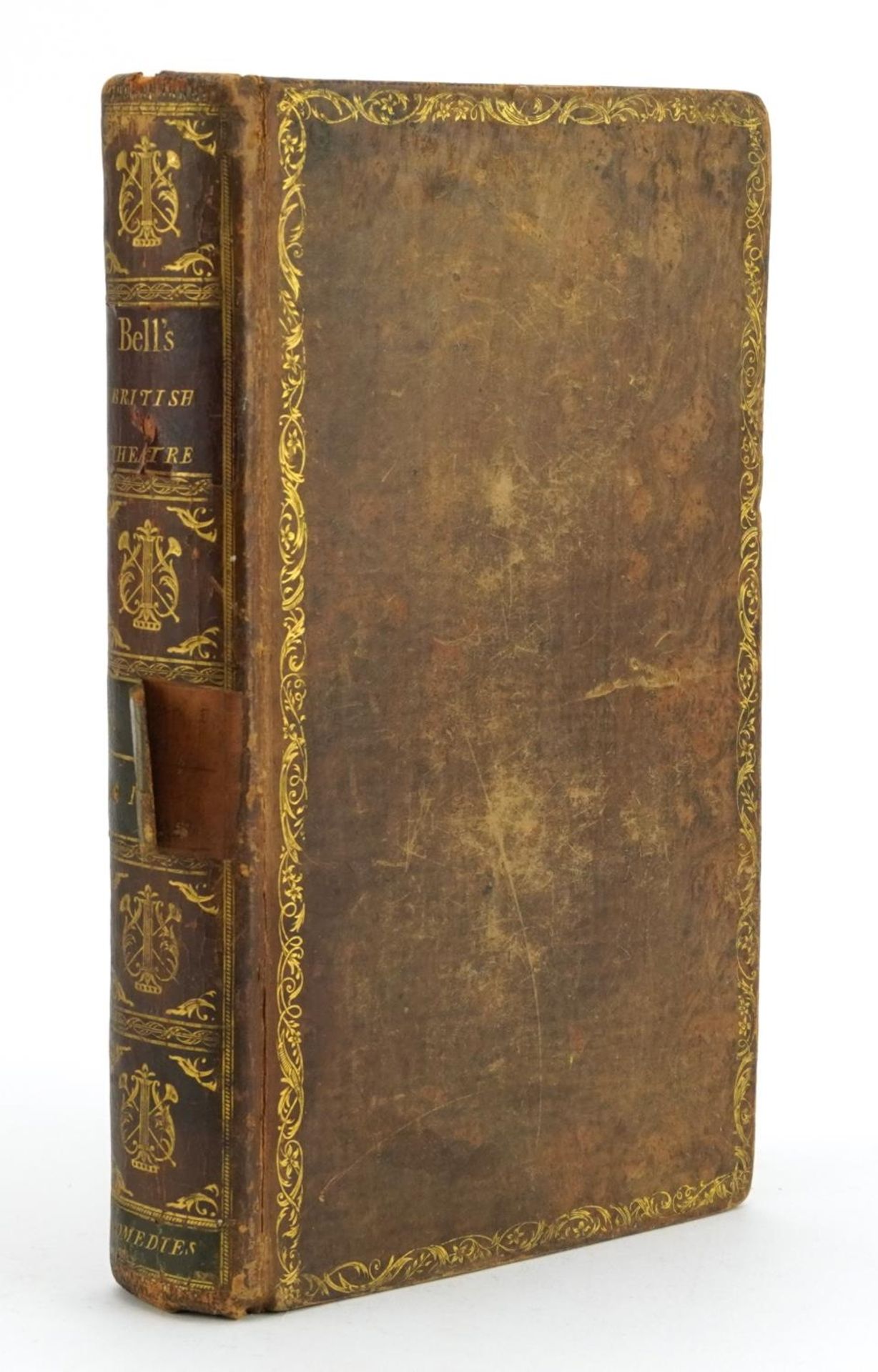 Leather bound Bell's British Theatre, Volume the Second published London 1780 with black and white