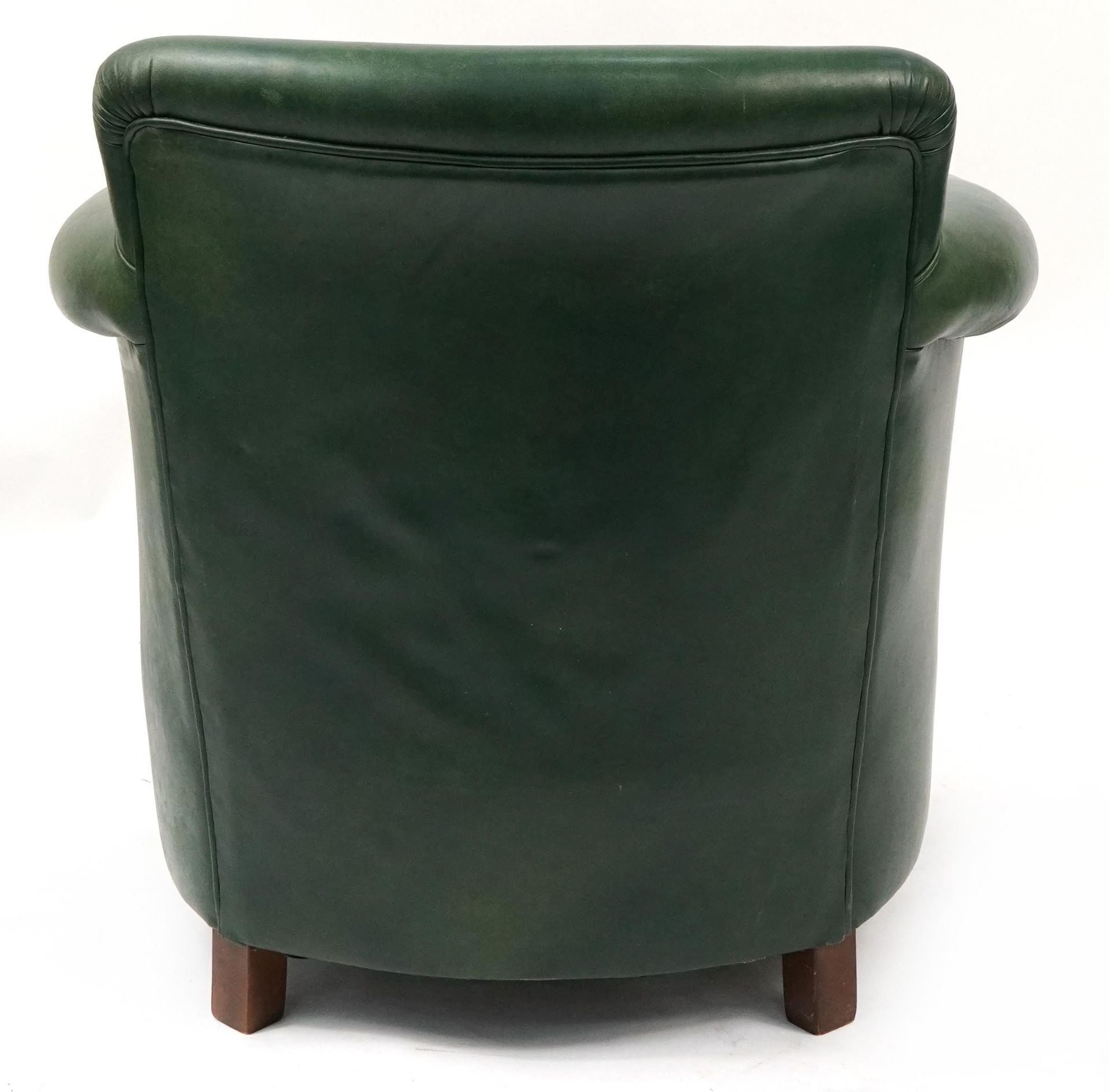 Oak framed armchair with green leather upholstery, 80cm high - Bild 3 aus 3