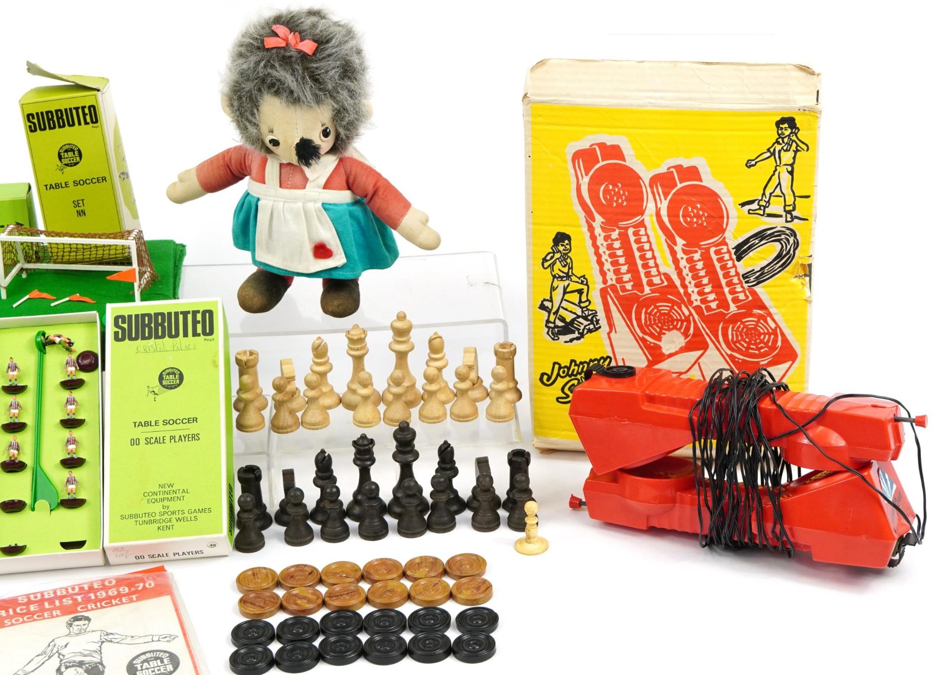 Antique and later toys including glass marbles, Subbuteo table top soccer and a Johnny Seven phone - Image 3 of 3