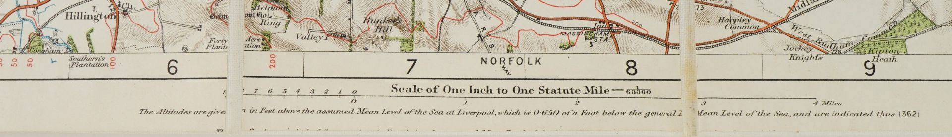 Folding linen backed map of Hunstanton & Fakenham dated 1912, 16.5cm x 10cm when closed - Bild 4 aus 6