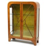 Art Deco walnut display cabinet with two glass shelves, 122.5cm H x 88cm W x 31cm D
