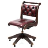 Mahogany framed captain's chair with oxblood leather button back and seat, 92cm high