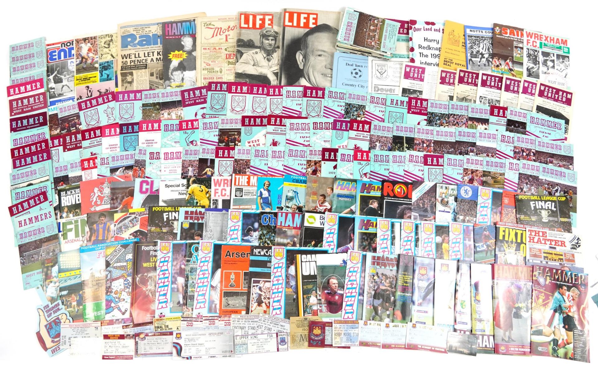 Collection of 1970s and later football programmes and tickets, predominantly Westham United