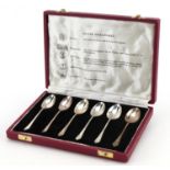 Set of six cased silver teaspoons with various hallmarks, each 9cm in length, total 38.7g