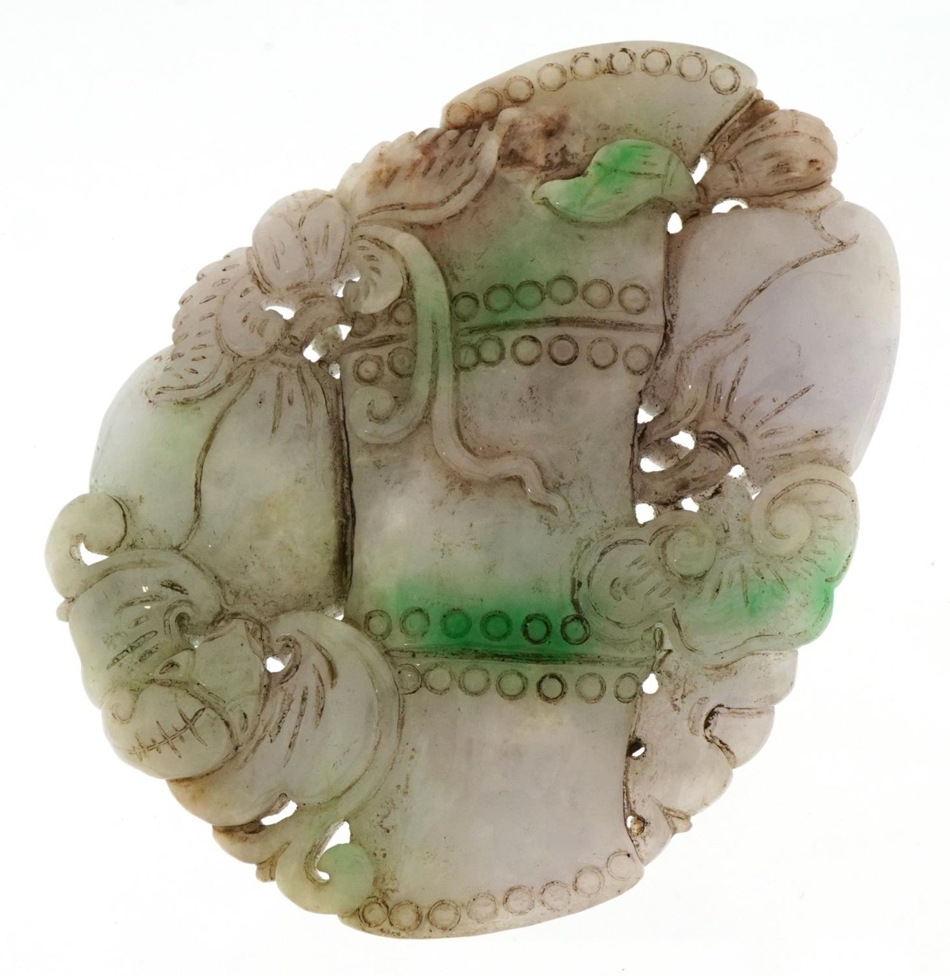 Chinese jade panel carved with fruit, 10cm wide - Image 2 of 3