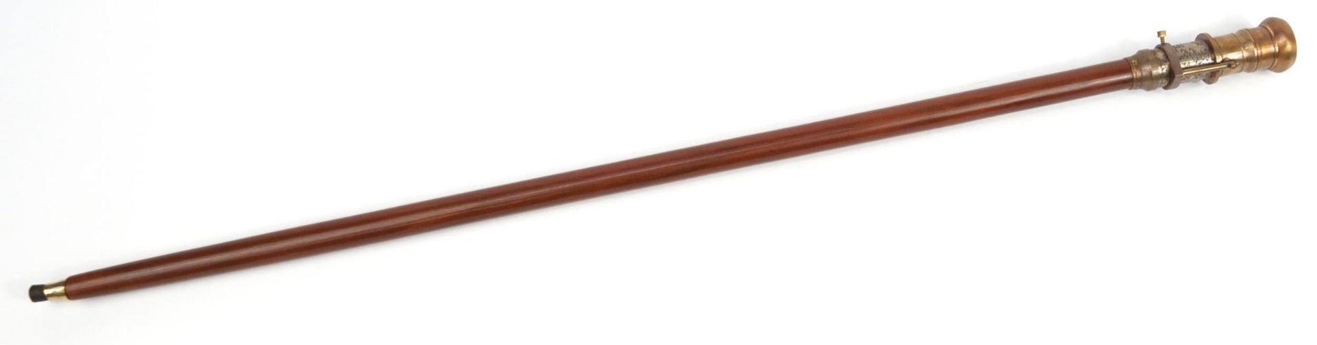 Hardwood walking stick with brass two draw compass handle, 99cm in length - Bild 2 aus 4