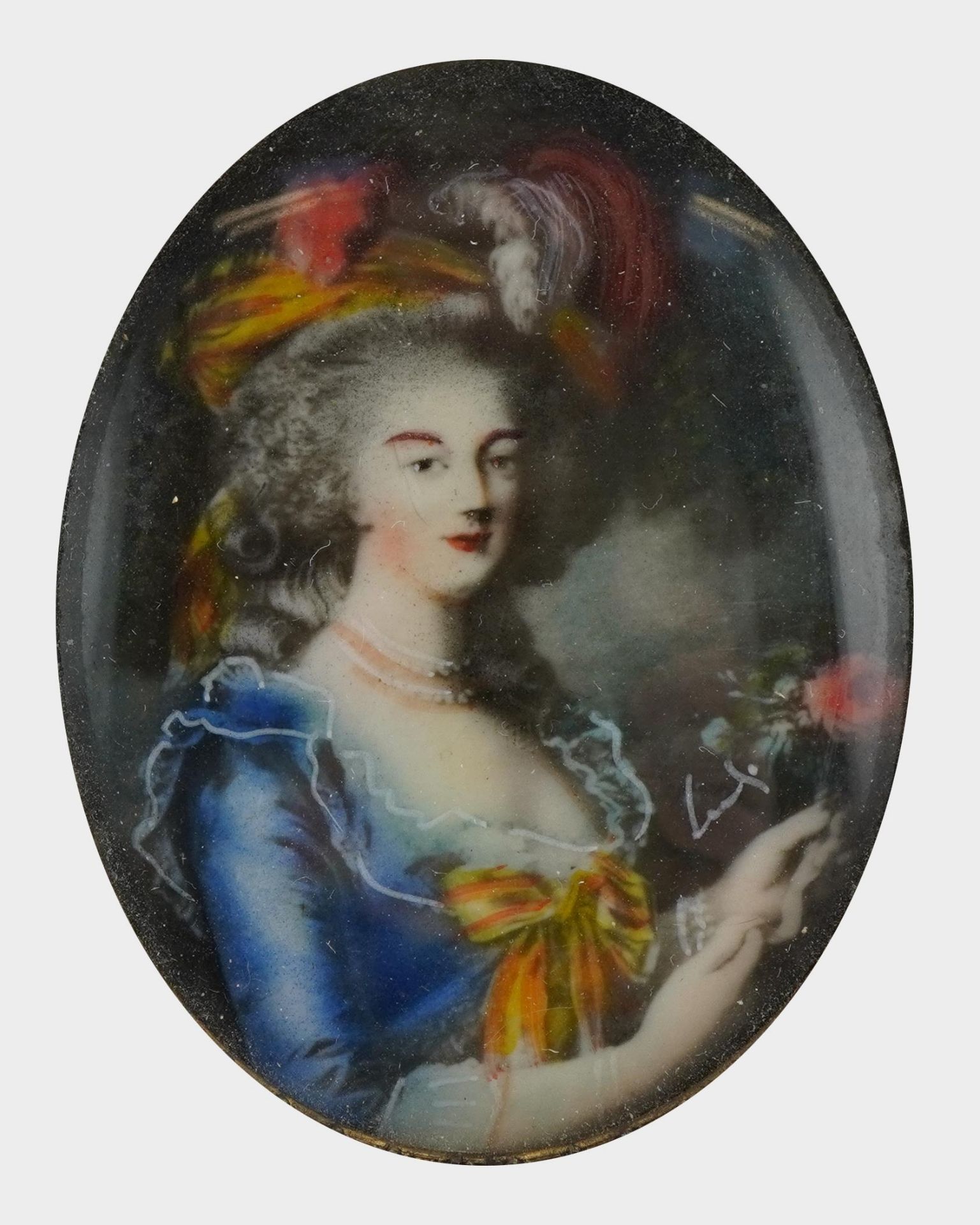 After Elisabeth Vigee Lebrun - Marie Antoinette, hand decorated oval portrait miniature housed in a