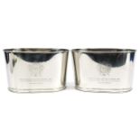Large pair of Champagne ice buckets with Napoleon Bonaparte and Lily Bollinger mottos, 26cm H x 43.