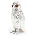 Novelty silver plated caster in the form of an owl, 15cm high