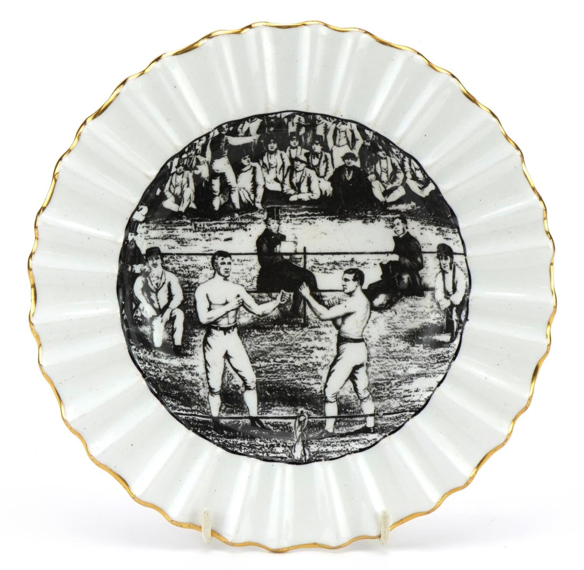 Crown Staffordshire porcelain plate, The Great Contest Between Sayers and Heenan 1860 Queensbury,