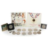 British coins including three commemorative five pound coins, Commonwealth Games commemorative two