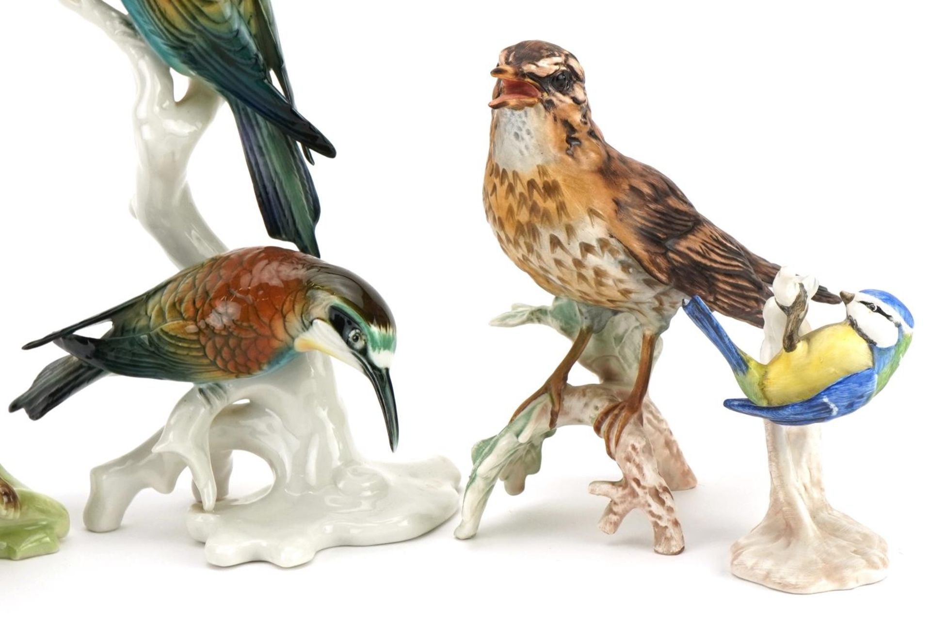 Five collectable porcelain bird groups comprising Karl Enz and Goebel, the largest 23cm high - Image 3 of 6