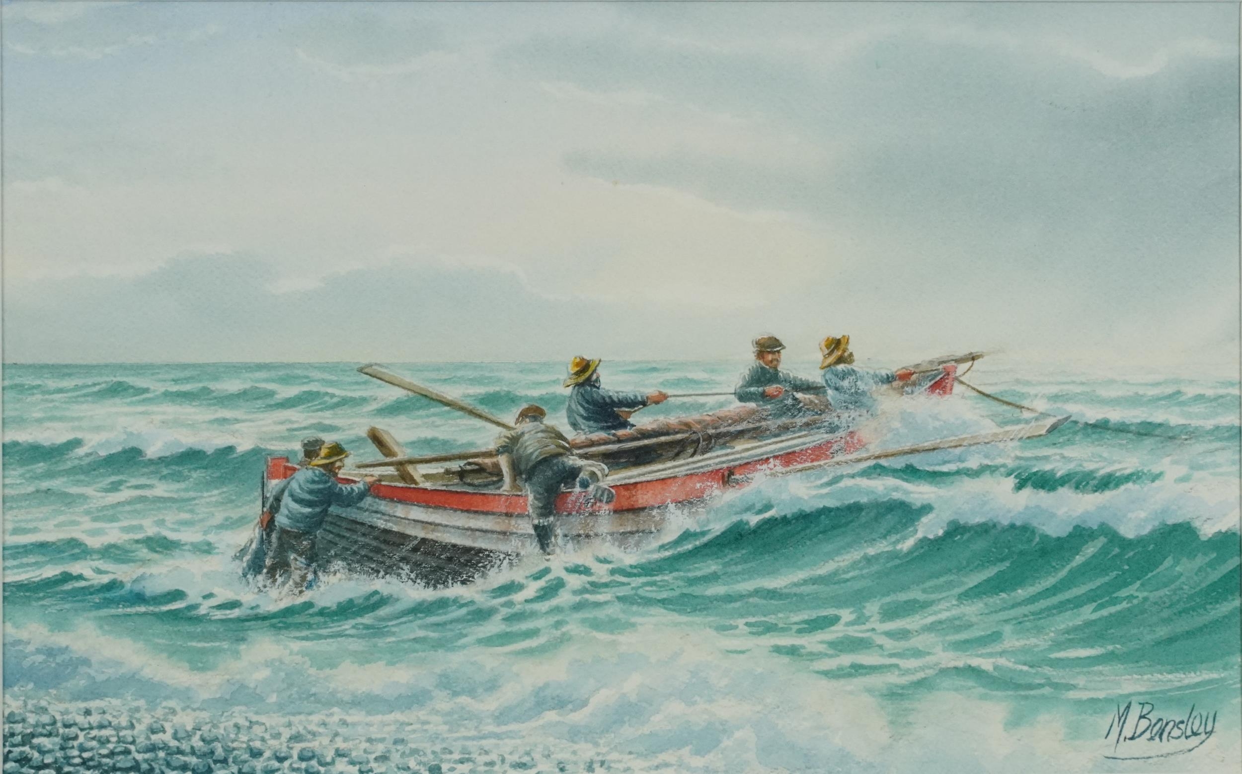 Michael Bensley - Fishermen pulling in the catch and tug with lighter, Newhaven, two watercolours, - Image 2 of 11