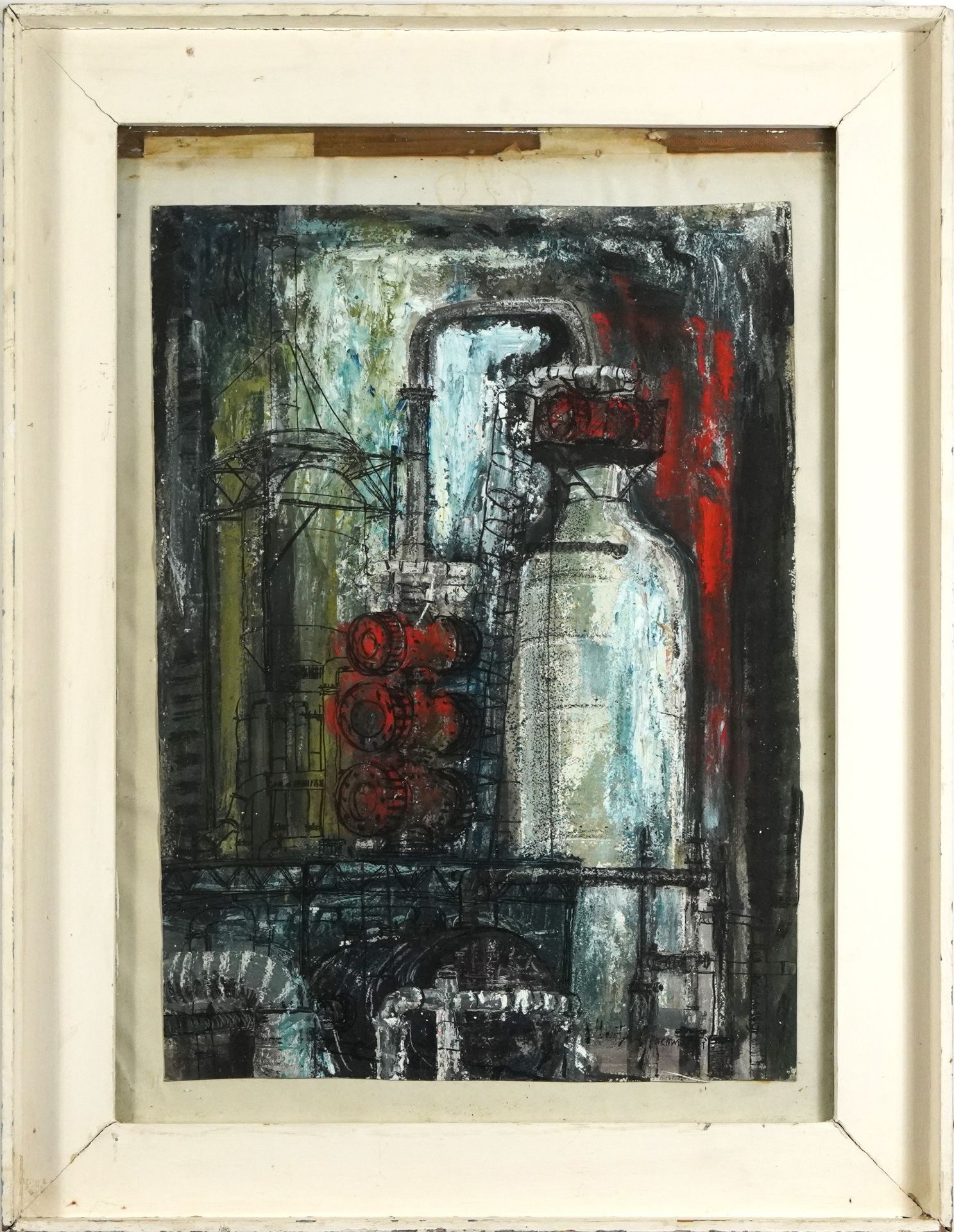 Abstract composition, industrial scene, gouache, mounted, framed and glazed, 66cm x 49cm excluding - Bild 2 aus 5