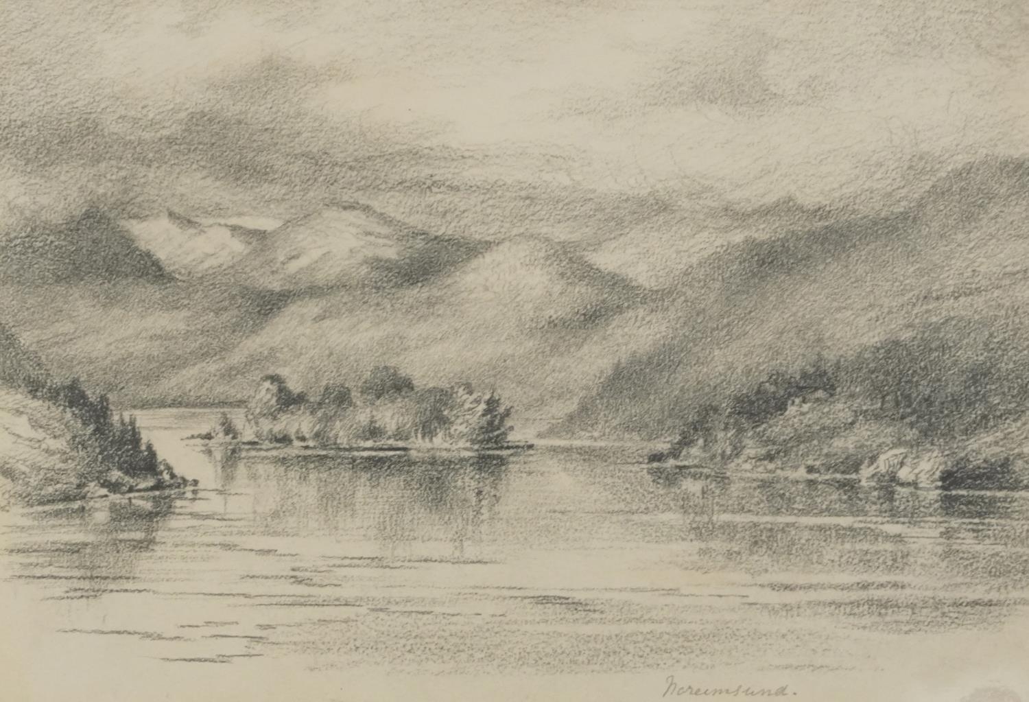 Mountainous loch scene, village street scene and figures fishing, three 19th century and later - Image 10 of 14