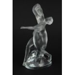 Lalique, French frosted and clear glass Deux Danseuses figure group of two nude female dancers