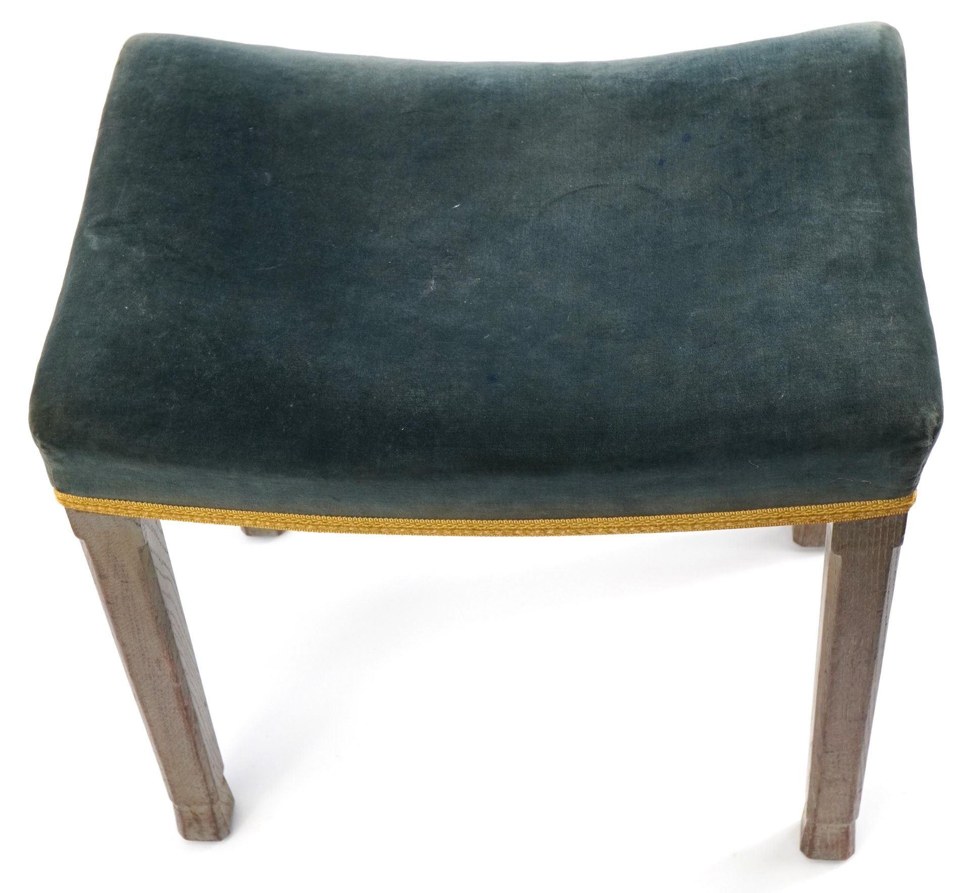 Elizabeth II oak framed Coronation stool with blue upholstered seat, impressed Glenister Wycombe and - Bild 2 aus 4