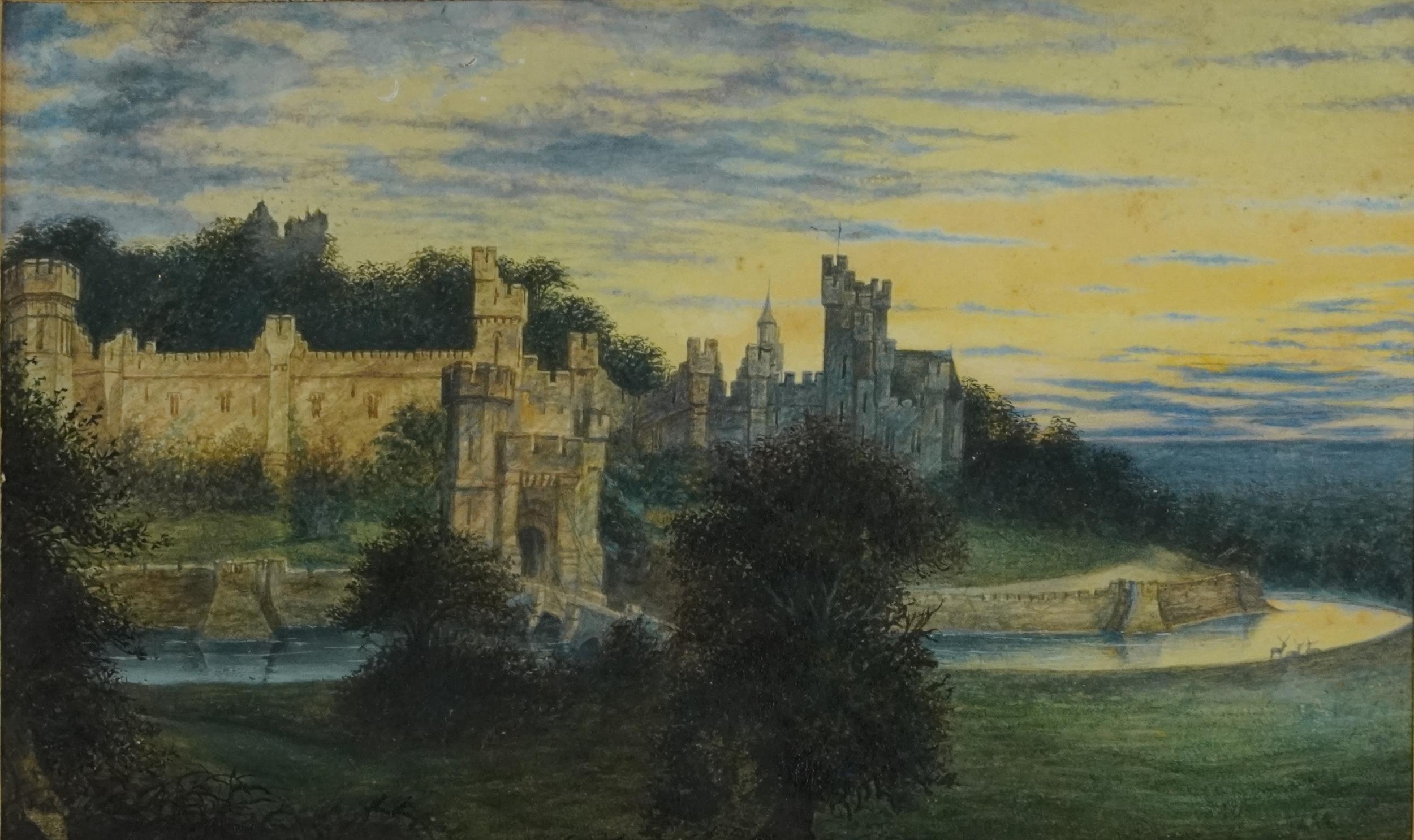 Attributed to James Robert Thompson - Moat around castle walls, early 19th century watercolour,