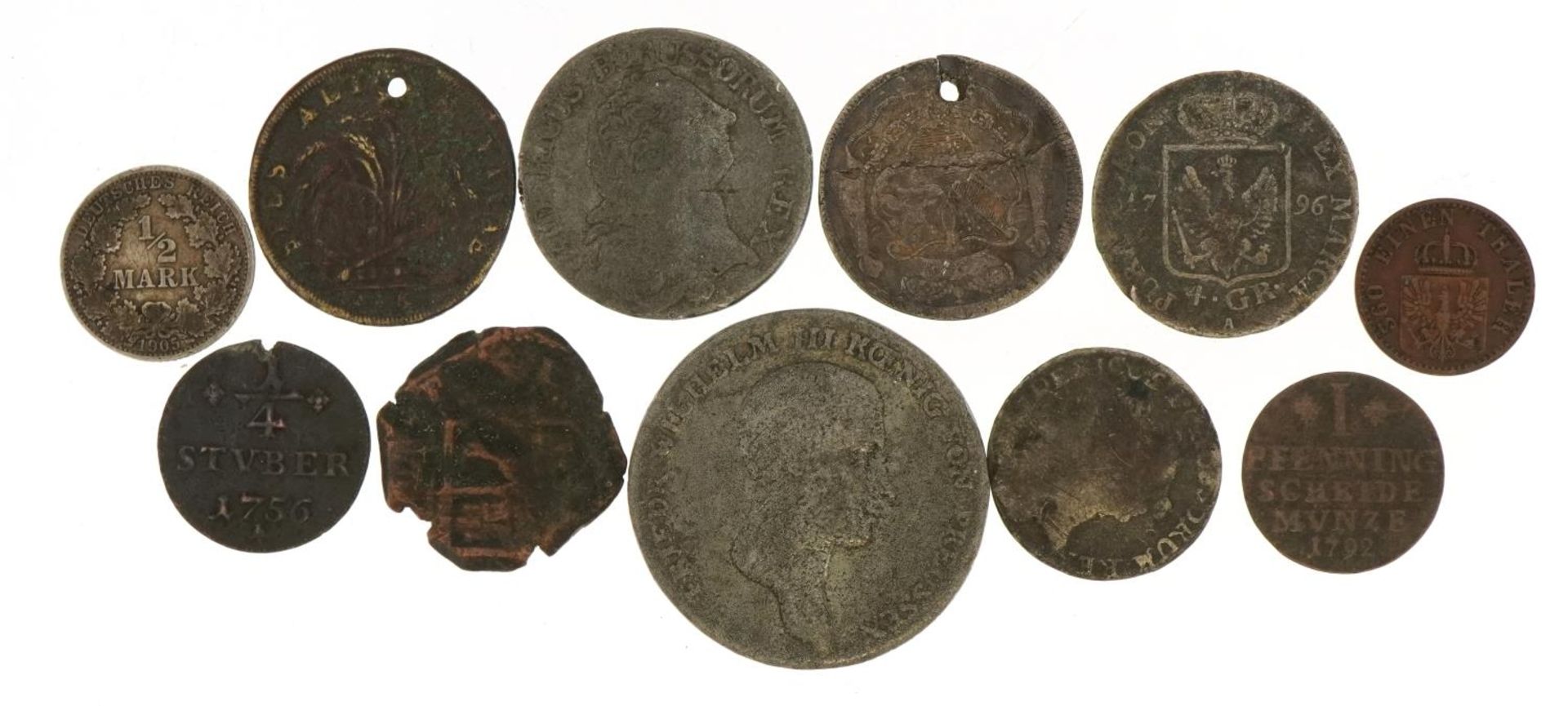 18th century and later German coinage including 1771 three thaler and 1756 quarter stuber