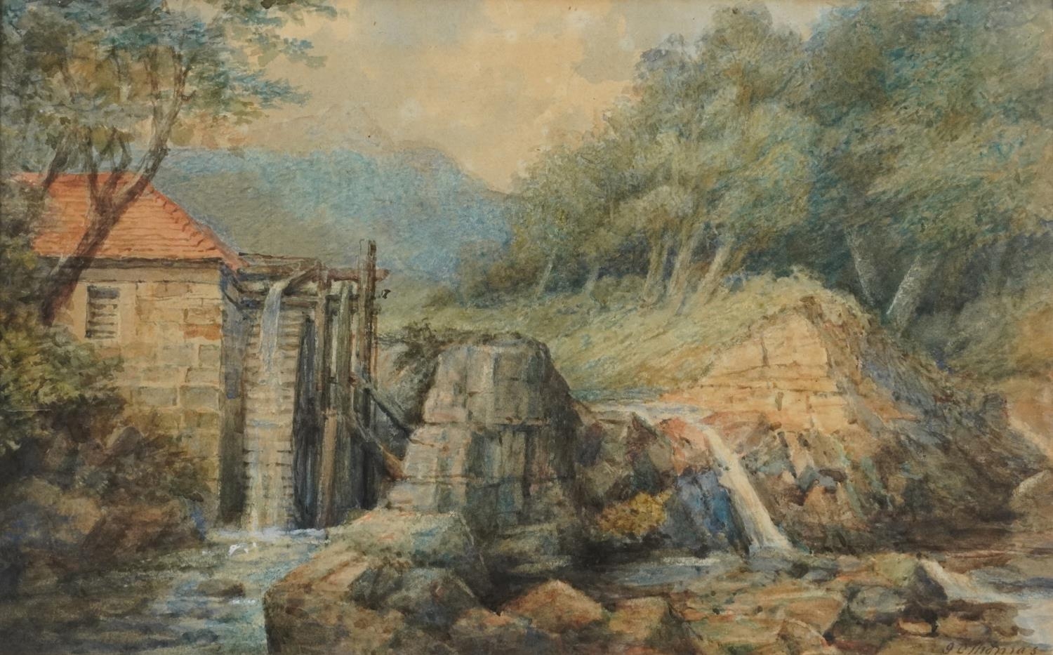 G C Thomas - Watermill before rocks and trees, late 19th/early 20th century watercolour, mounted