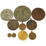 Ten antique French and German tokens/medals including Exposition International Maritime Havre