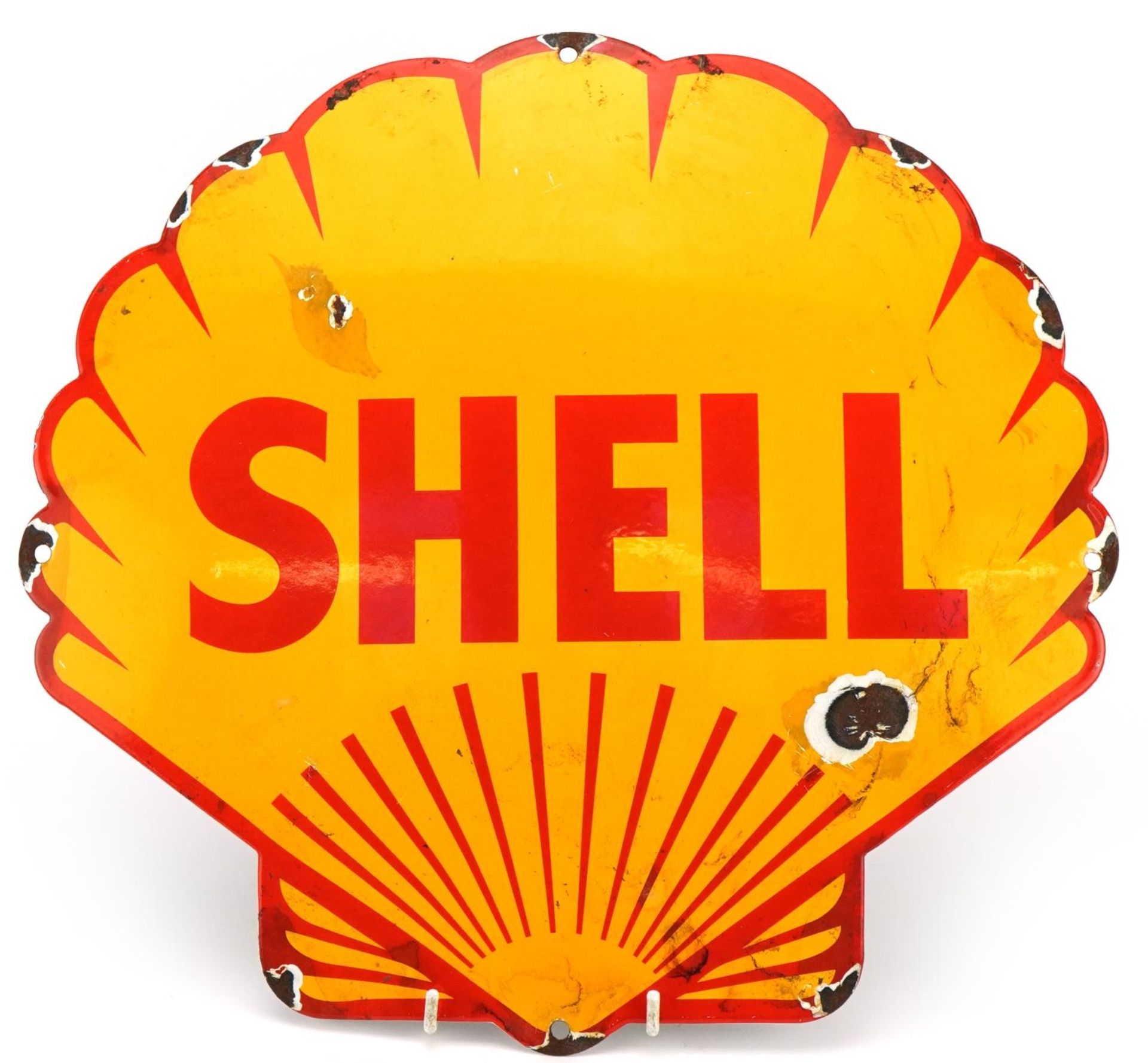 Enamel Shell advertising sign, 36cm wide