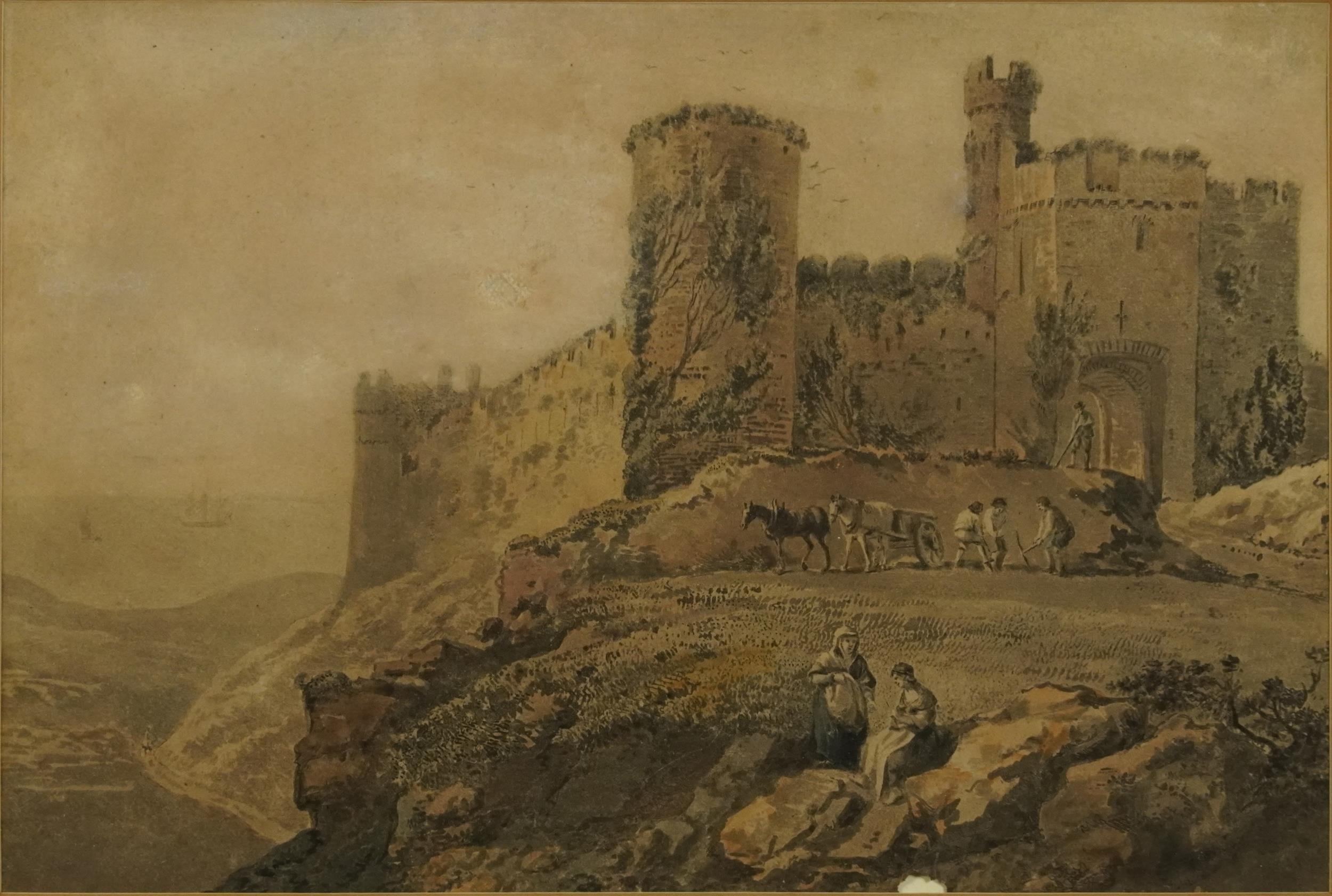 Attributed to John Alexander Gresse - Manorbier Castle, Pembrokeshire, 18th century ink and
