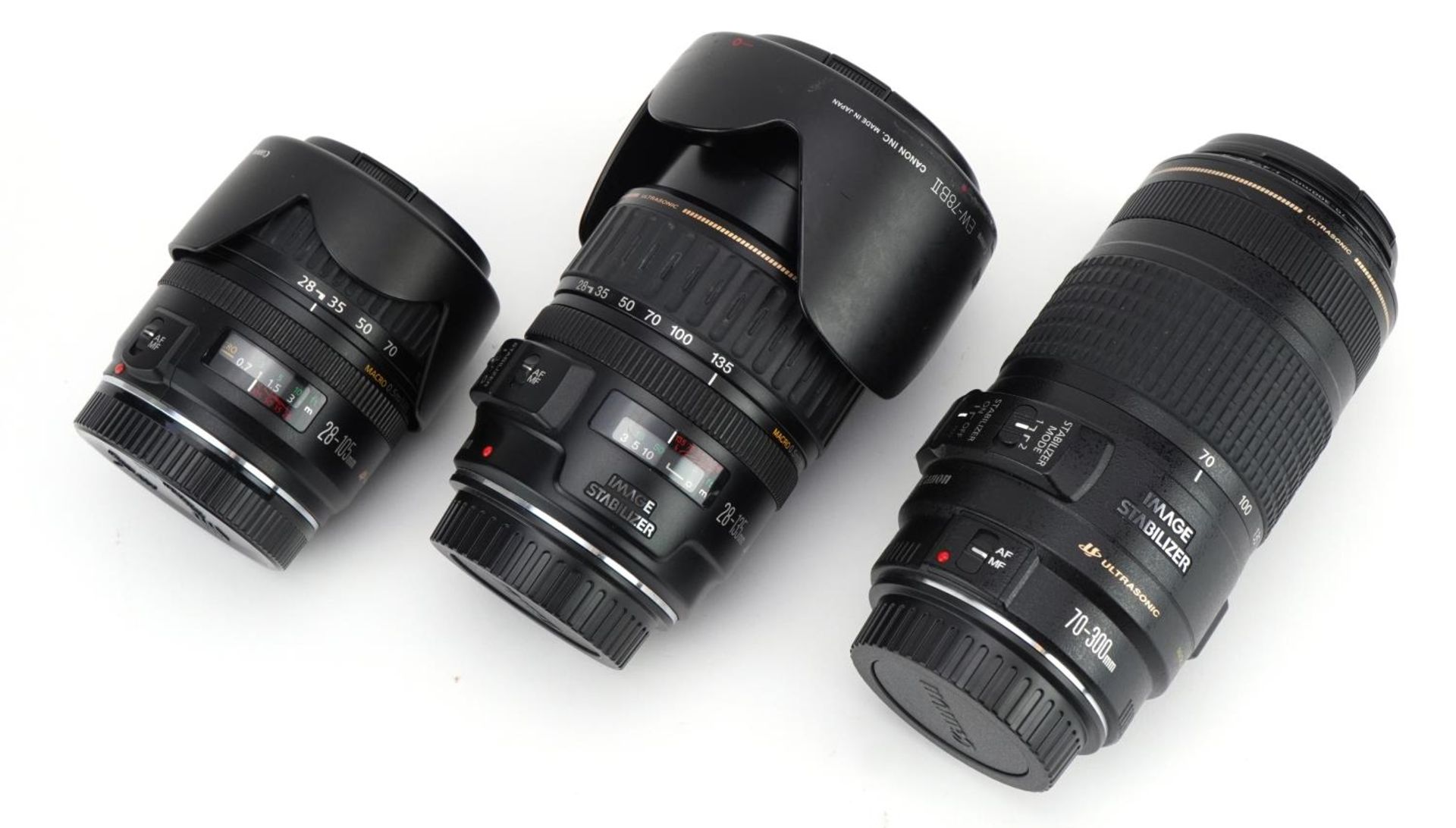 Three Canon camera lenses comprising 28-105mm, 70-300mm and 28-135mm - Bild 3 aus 3