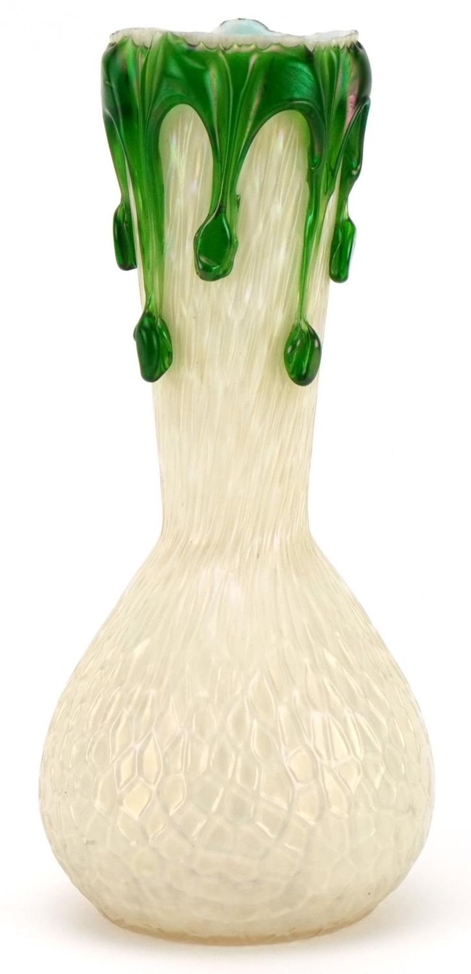 Kralik, Bohemian Art Nouveau iridescent mortel teardrop vase, 24.5cm high