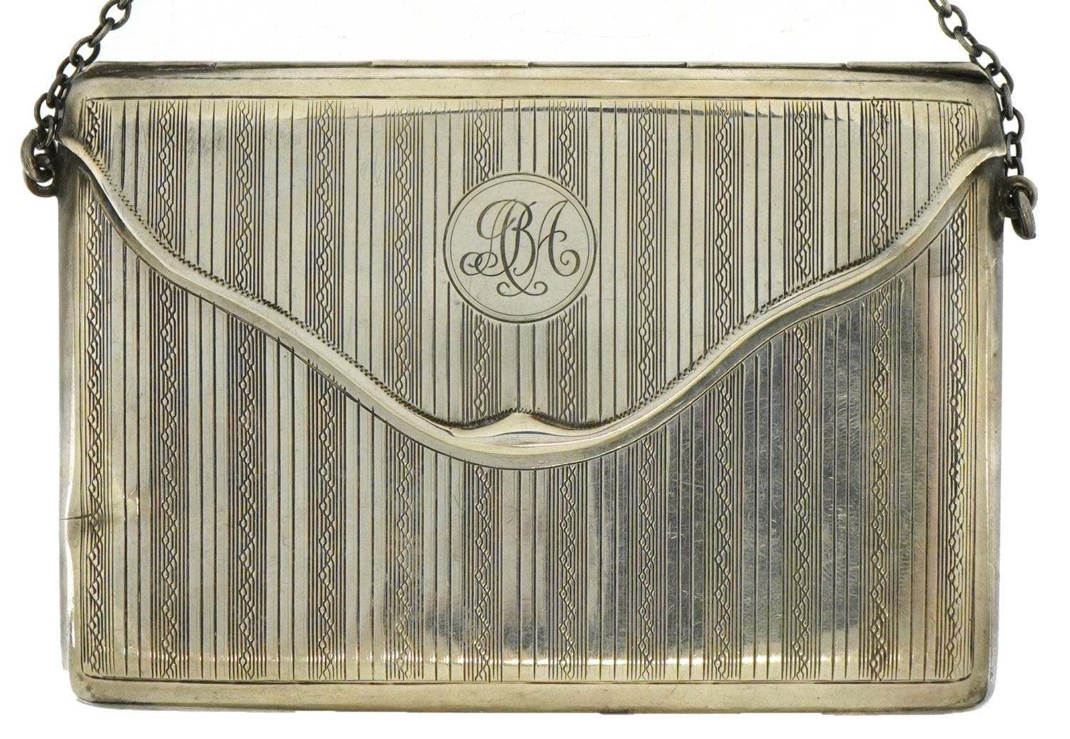 Colen Hewer Cheshire, Art Deco silver chatelaine card case, Chester 1920, 10cm x 7.5cm, 82.7g