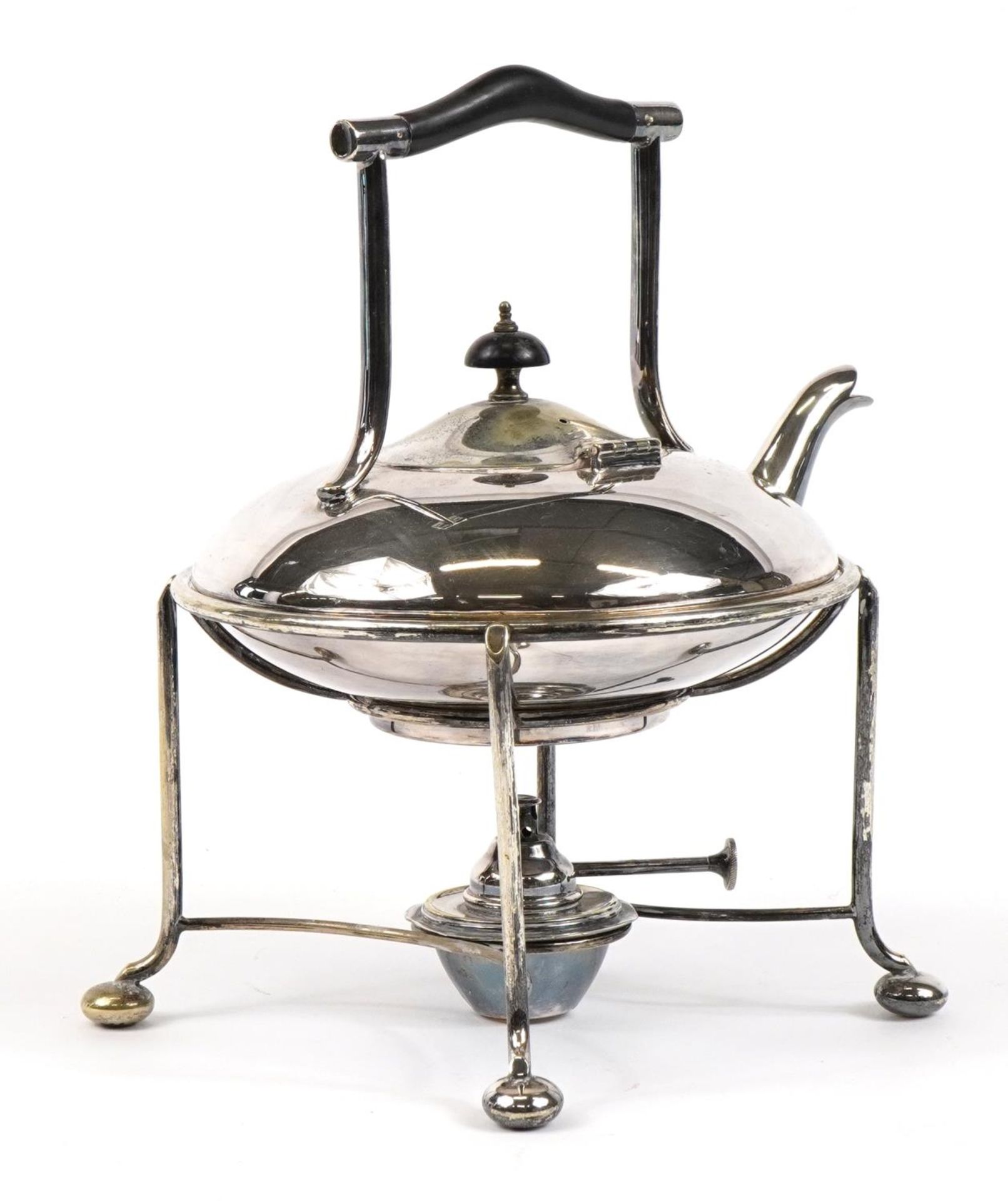 Art Deco silver plated teapot on stand with burner and ebonised mounts, 30cm high - Bild 2 aus 4