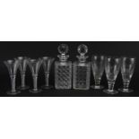 Crystal and glassware including pair of decanters, three Stuart Crystal glasses and four Tudor