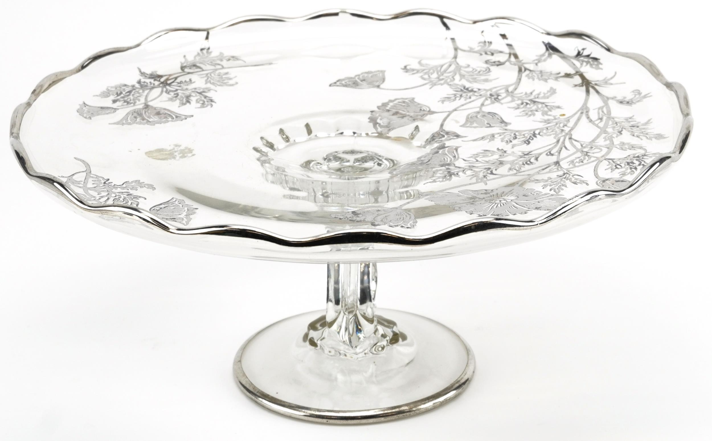 Continental silver overlaid pedestal glass tazza, 13.5cm high x 29.5cm in diameter - Image 2 of 3