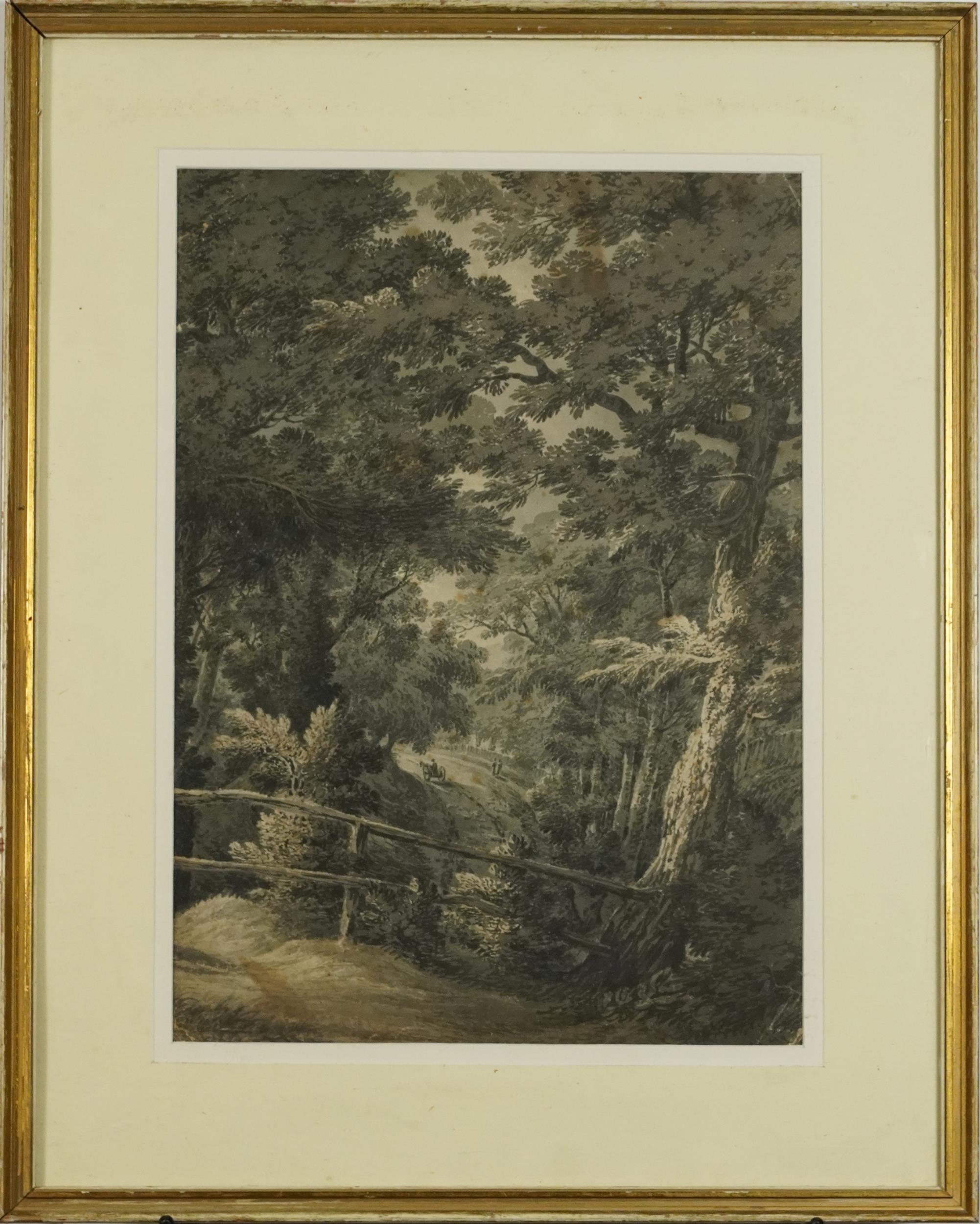 James Bourne - Pastoral landscape with horse and cart, early 19th century monochrome watercolour, - Image 2 of 4