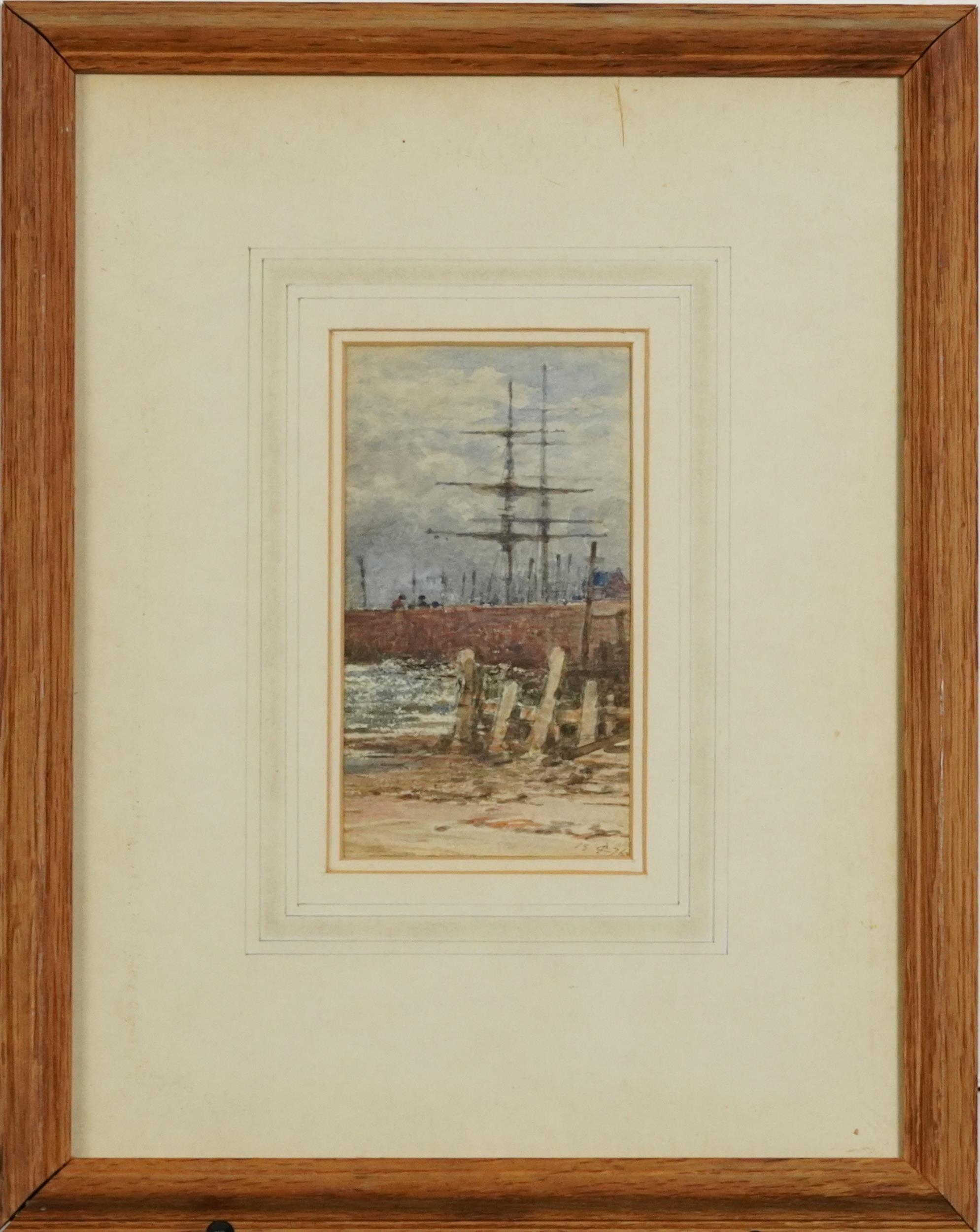 James Cassie 1876 - Shipping in Arbroath Harbour, 19th century Scottish watercolour, signed with - Image 2 of 4