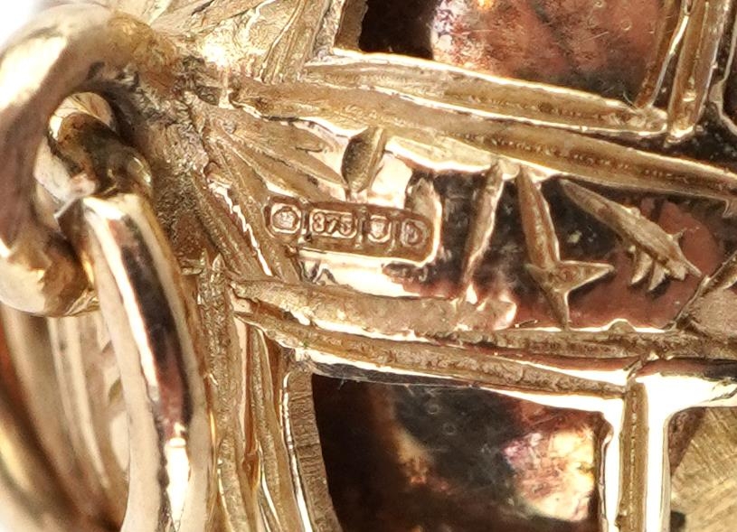 9ct gold cased folding masonic ball pendant, 4.0cm high when open, 6.8g - Image 4 of 4