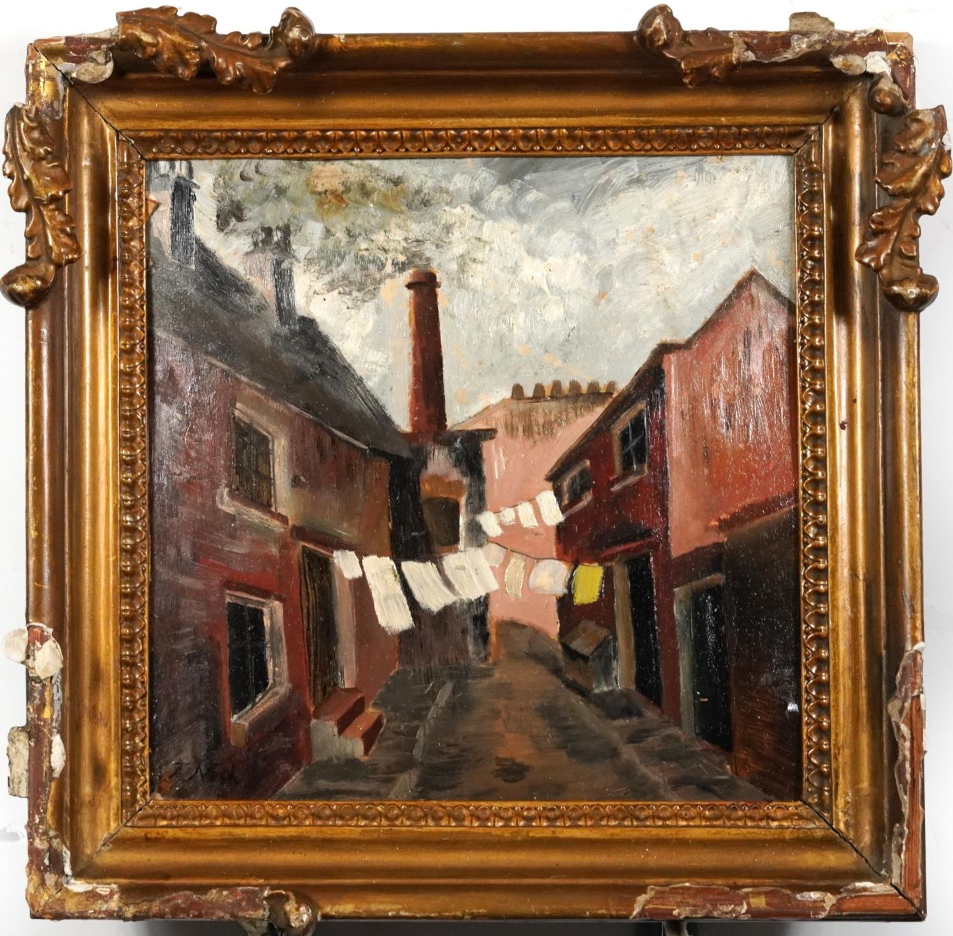 After John Nash - Street scene with cottages, oil on board, framed, 26cm x 25.5cm excluding the - Bild 2 aus 4