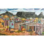 Village before Table Top Mountain, South Africa, indistinctly signed and dated, oil on canvas,