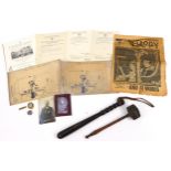 Sundry items including a turned wood gavel and Police truncheon